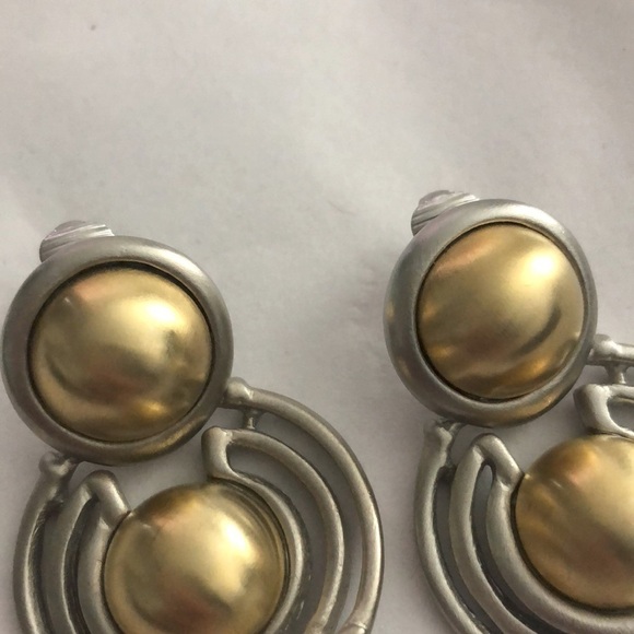 Vintage Givenchy Gold/Silvertone Clip on Earrings - Picture 3 of 6